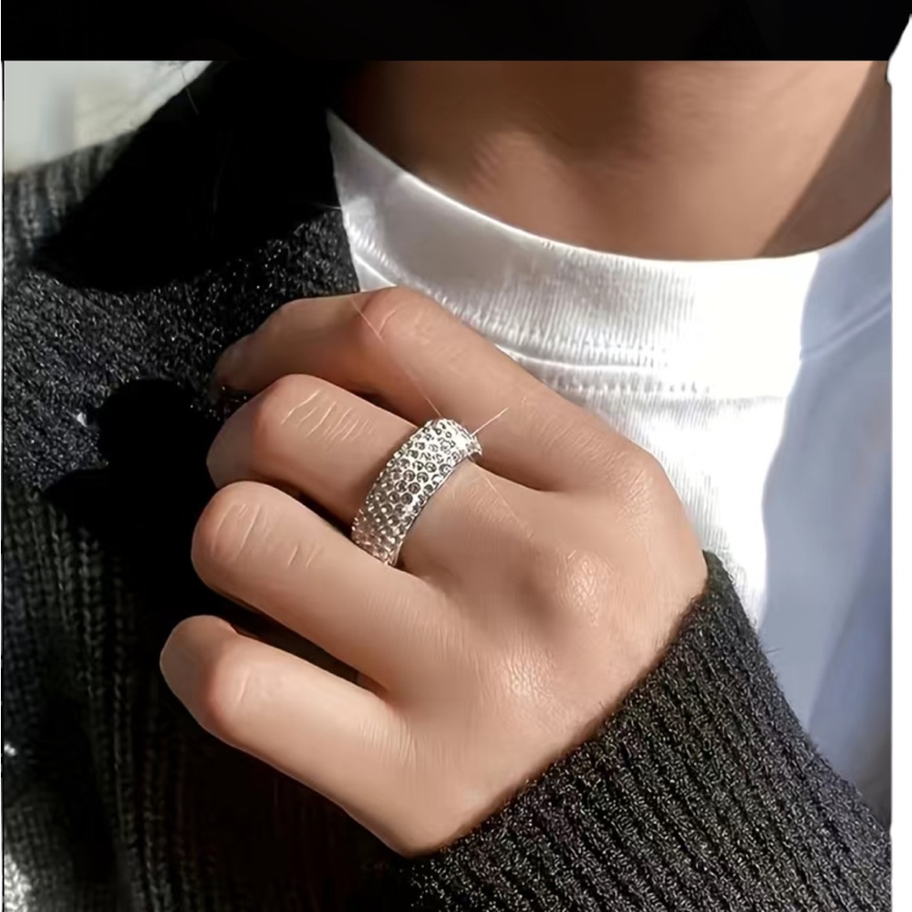 Titanium and Rhinestone Unisex Ring - Picture 4 of 4